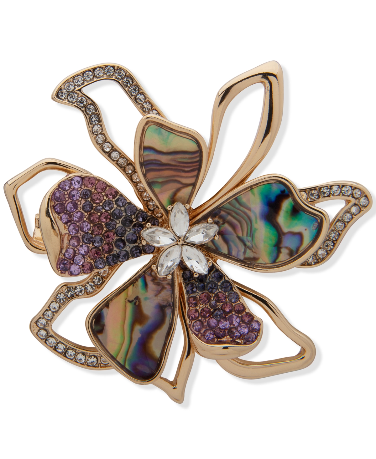 Gold-Tone Crystal & Stone Flower Pin - Multi