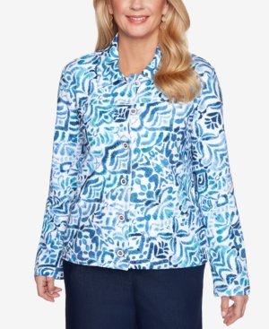 Alfred Dunner Petite Classics Ikat-Print French Terry Jacket