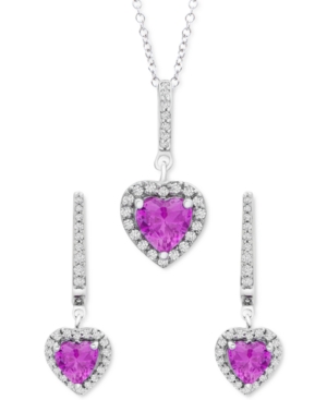 Macy's 2-pc. Set Pink Sapphire (1-5/8 Ct. T.w.) & White Sapphire (3/8 Ct. T.w.) Heart Halo Pendant Necklace
