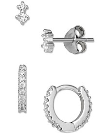 2-Pc. Set Cubic Zirconia Stud & Hoop Earrings in Sterling Silver, Created for Macy's