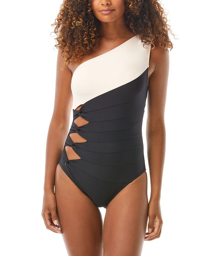 Carmen Marc Valvo Colorblocked One-Shoulder One-Piece Swimsuit 