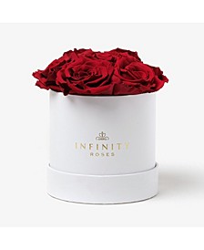 Round Box of 7 Red Real Roses Preserved To Last Over A Year