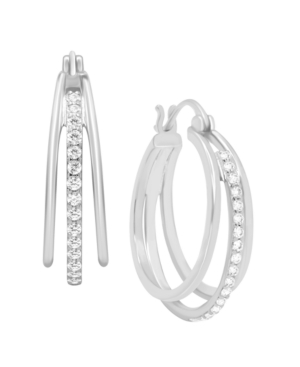 Essentials And Now This Cubic Zirconia Multi Row Click Top Hoop Earring In Silver Plate Or Gold Plate