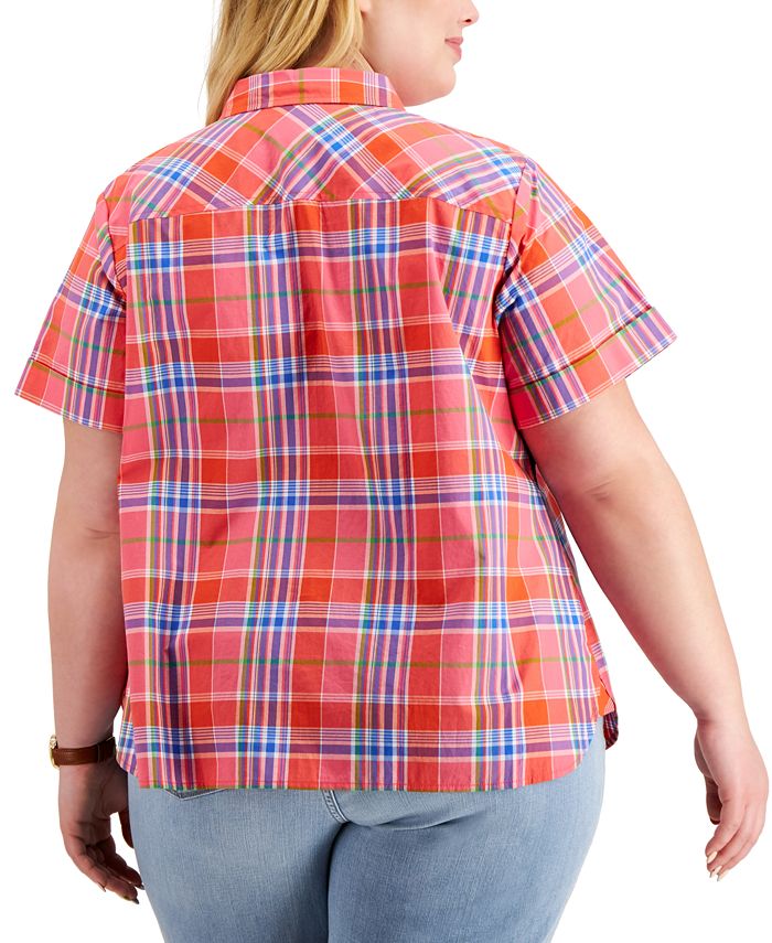 Tommy Hilfiger Plus Size Cotton Plaid Camp Shirt, Created for Macy's ...