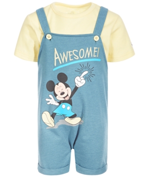 Disney Baby Boys 2-Pc Awesome Mickey French Terry Shortall & T-Shirt Set