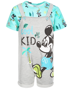 Disney Baby Boys 2-Pc Mickey Mouse Shortall & Printed T-Shirt Set