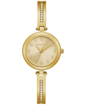 Caravelle Women's Gold-tone Stainless Steel Bangle Bracelet Watch 26mm Gift Set