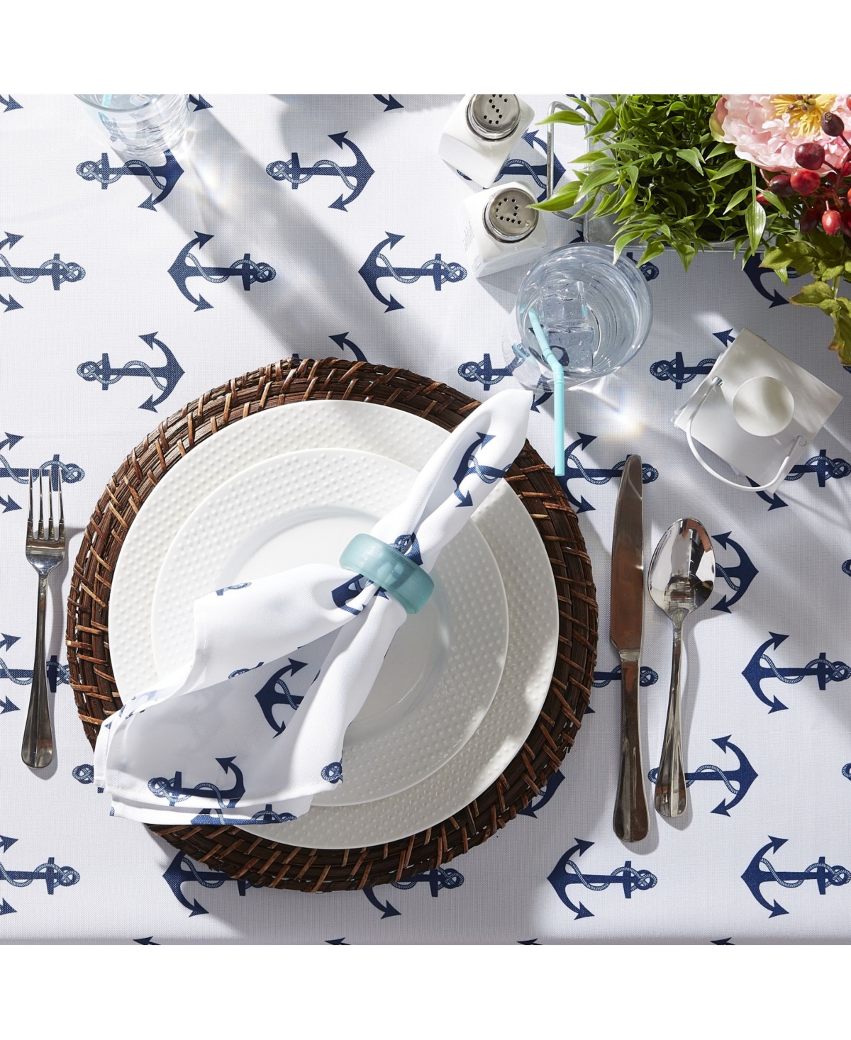 Design Imports Anchors Print Outdoor Tablecloth, 60