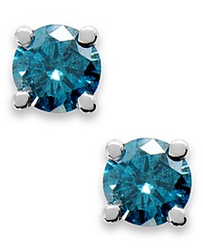 10k White Gold Blue Diamond Round Stud Earrings (1/4 ct. t.w.)