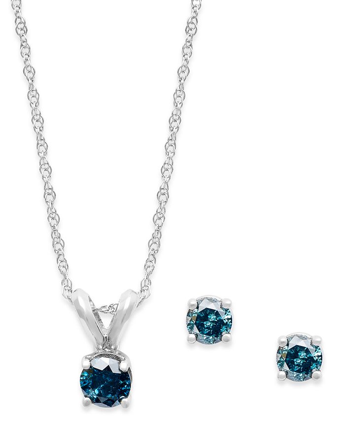 Macy's - 10k White Gold Blue Diamond Necklace and Earring Set (1/6 ct. t.w.)