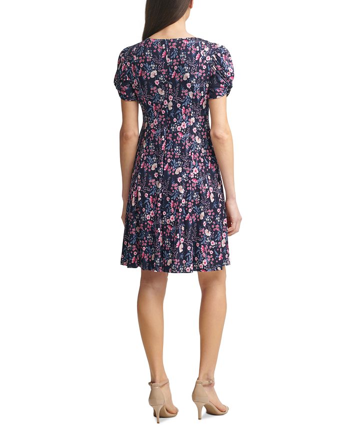 Jessica Howard Petite Puff-Sleeve Fit & Flare Dress - Macy's