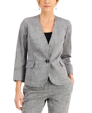 Kasper Single-Button 3/4-Sleeve Blazer