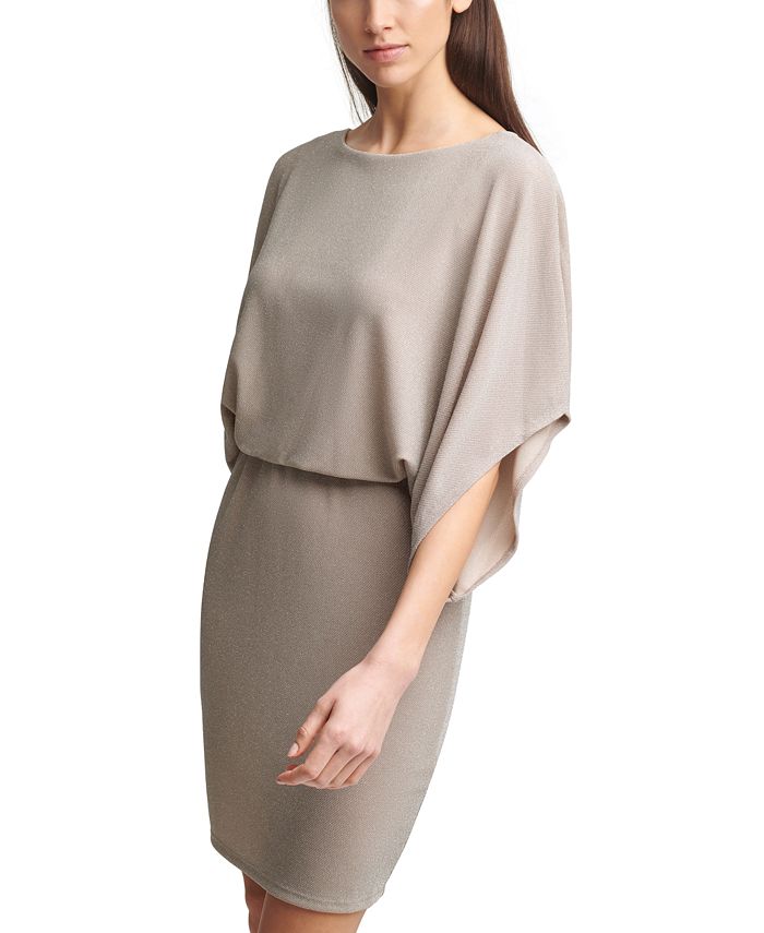 Jessica Howard Women's Metallic Blouson Dress Silver Size 8 Petite
