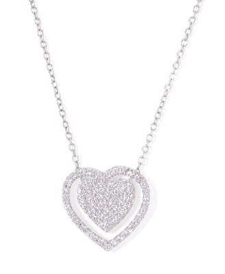 Macy's - Cubic Zirconia Double Heart Necklace 18" in Fine Silver Plate