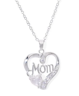 Simulated Blue Topaz Birthstone Mom Heart Pendant 18" Necklace in Silver Plate