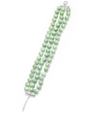 Macy's - Jade Triple Row Statement Bracelet in Sterling Silver