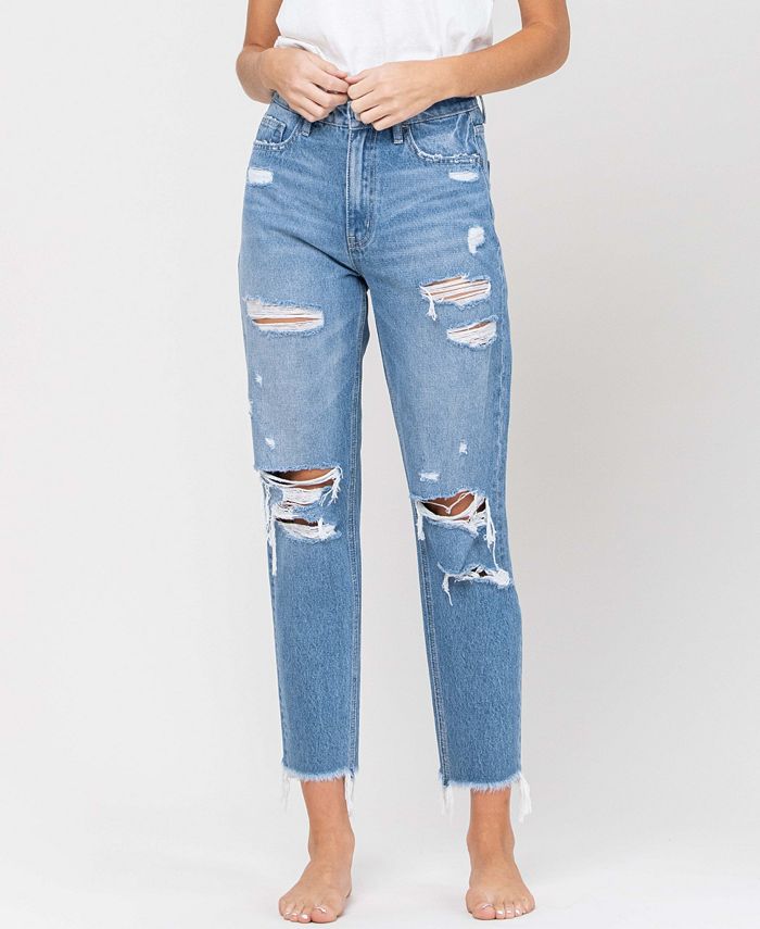VERVET Women's Distressed Raw Hem Mom Jeans - Macy's