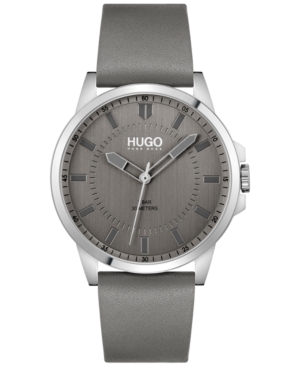 Hugo Men's #first Gray Leather Strap Watch 43mm Women's Shoes In Silver