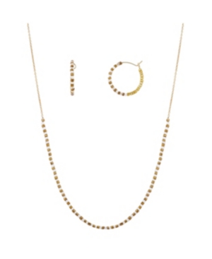 Gold Flash Plated Beaded Necklace and Hoop Set