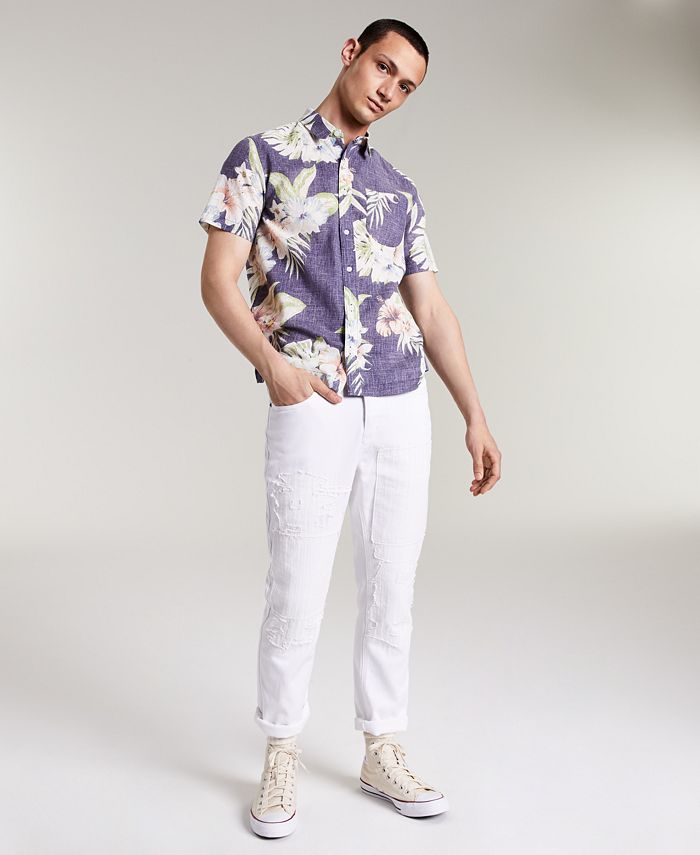 Sun + Stone Men's Luca Floral Linen Short Sleeve Shirt, Created for ...