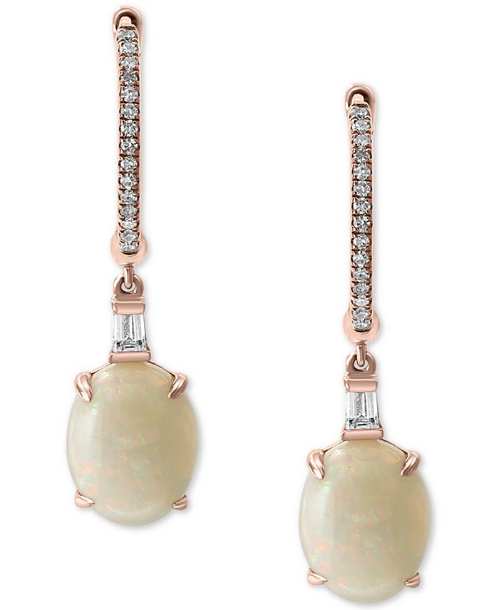 EFFY Collection - Opal (2-1/6 ct. t.w.) & Diamond (1/6 ct. t.w.) Dangle Hoop Earrings in 14k Rose Gold