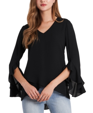 Vince Camuto Flutter Split Sleeve Georgette Top In Rich Black