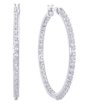 Macy's Diamond Accent Large Thin Hoop Earrings in Silver Plate or Rose ...
