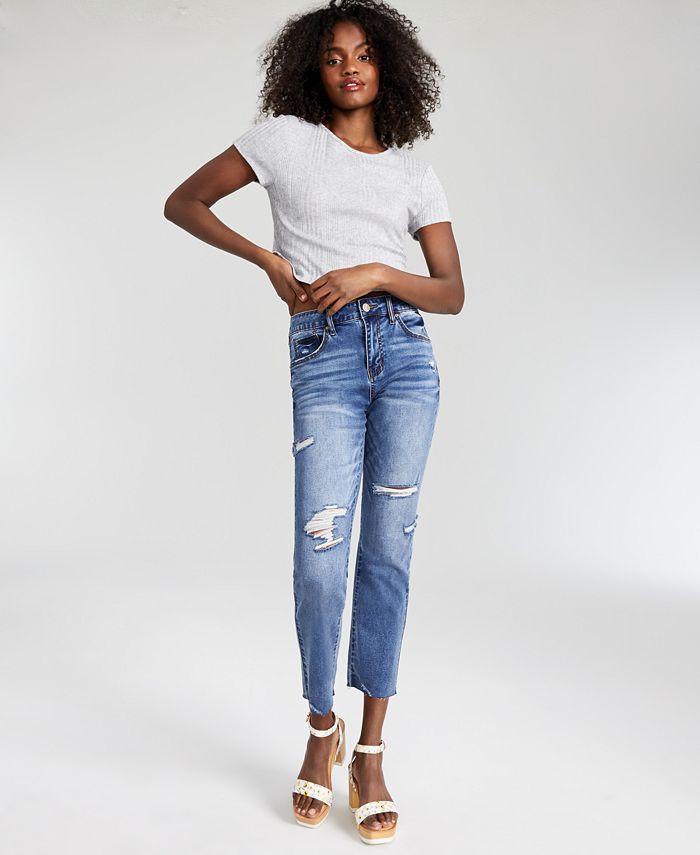 Dollhouse Juniors' Ripped StraightLeg Jeans Macy's