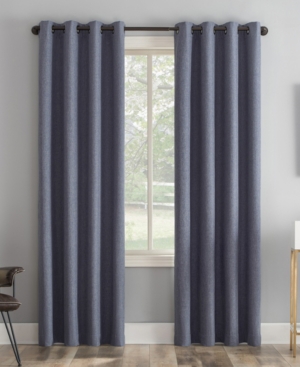 Sun Zero Tresello Tonal Texture Draft Shield Fleece Insulated 100% Blackout Grommet Curtain Panel, 50" X 84" In Navy Blue