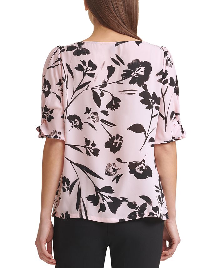 DKNY Petite FauxPearlTrim ElbowSleeve Top Macy's