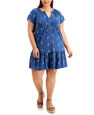 Style & Co Plus Size Printed Flutter-Sleeve Dress, Created for Macy's ...