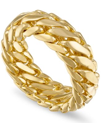 Esquire Men's Jewelry - Woven Curb Link Ring in 18k Gold-Plated Sterling Silver or Sterling Silver
