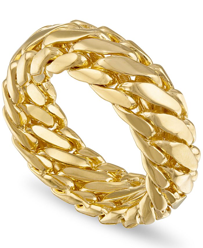 Esquire Men's Jewelry - Woven Curb Link Ring in 18k Gold-Plated Sterling Silver or Sterling Silver
