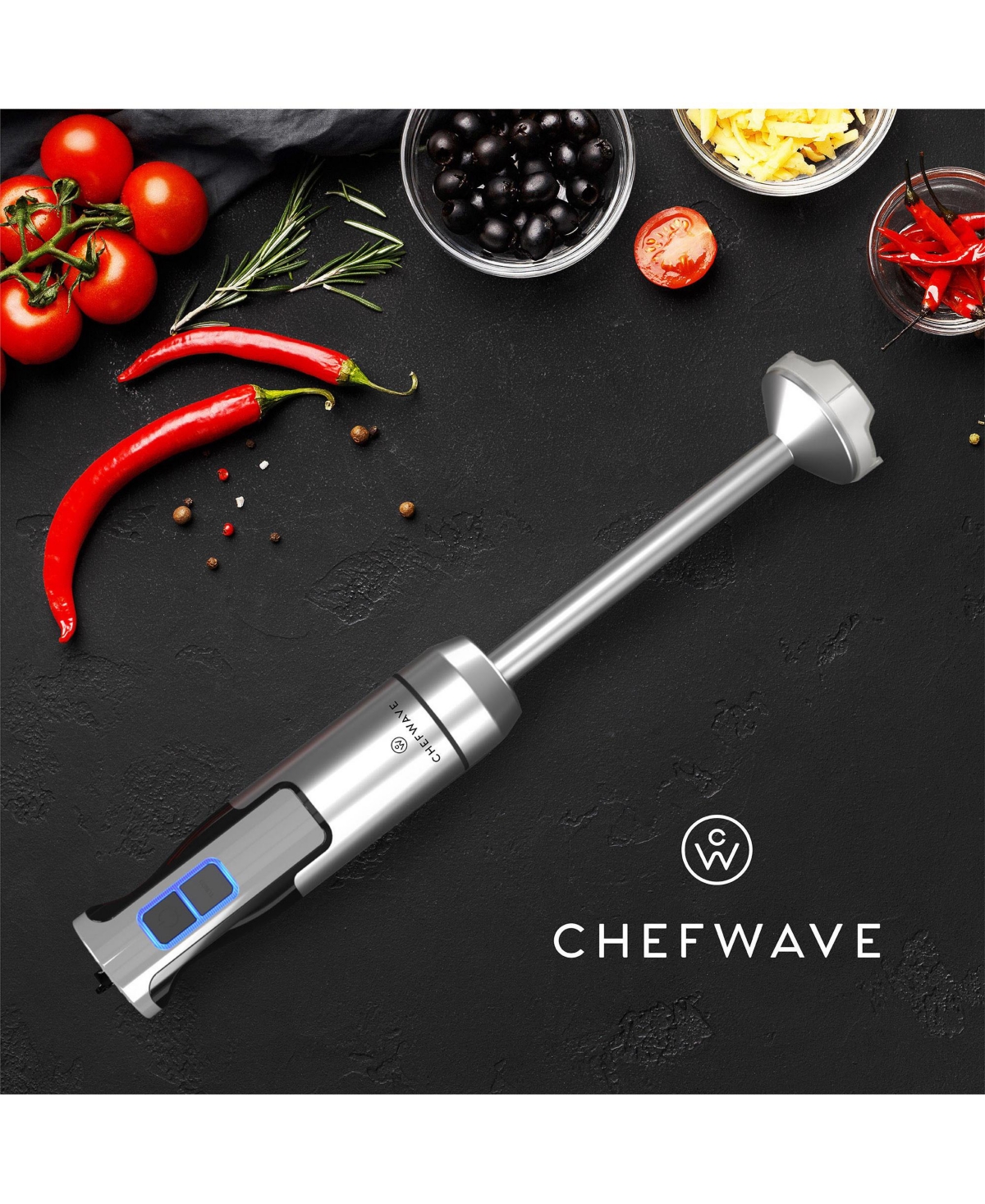 ChefWave InterMix 500 Watt 9-Speed Immersion Multi-Purpose Hand Blender Heavy Duty with Immersion Depth Wands, Beaker, Whisk and Chopper Attachments