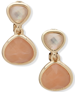 Anne Klein Gold-Tone Stone & Mother-of-Pearl Clip-On Drop Earrings