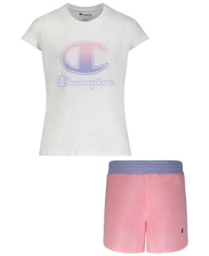 Champion Baby Girls 2-Pc Logo T-Shirt & Colorblocked Woven Shorts Set
