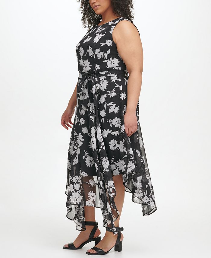 Calvin Klein Plus Size Floral-Print Belted Dress - Macy's