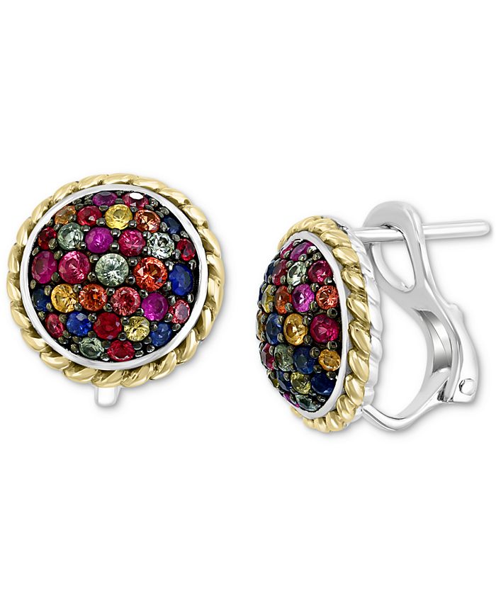 EFFY Collection - Multi-Sapphire Cluster Stud Earrings in Sterling Silver & 18k Gold-Plate