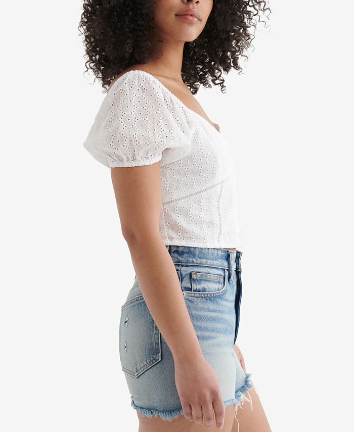 Lucky Brand Sweetheart Eyelet Crop Top & Reviews - Tops - Women - Macy's