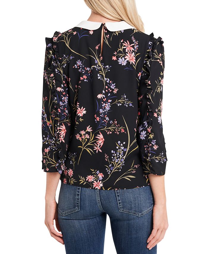 CeCe Petite Collared Floral-Print Top - Macy's