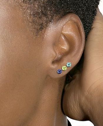 Essentials - 3-Pc. Set Colored Glass Stud Earrings in Fine Silver-Plate