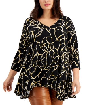 Alfani Plus Size Printed Swing Top, Created For Macy's In Animal Overlay