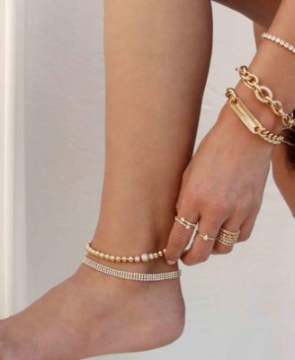 Gold Plated and Cubic Zirconia Beaded Ball Anklet
