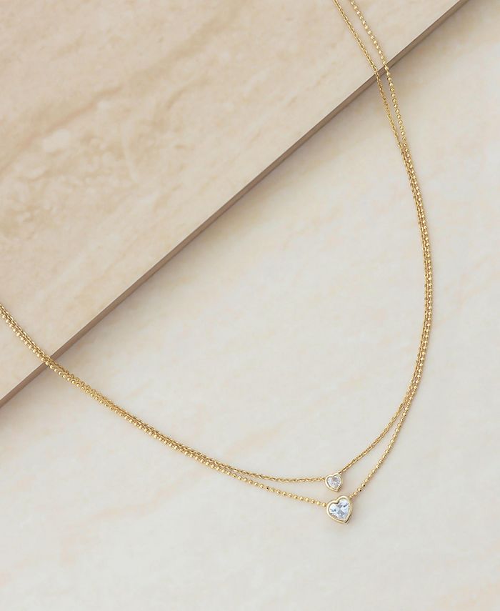 ETTIKA Dainty Chain and Crystal Heart Necklace Set of 2 - Macy's