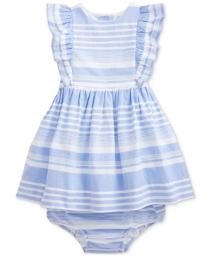 Ralph Lauren Baby Girls Striped Oxford Cotton Dress & Bloomer Set