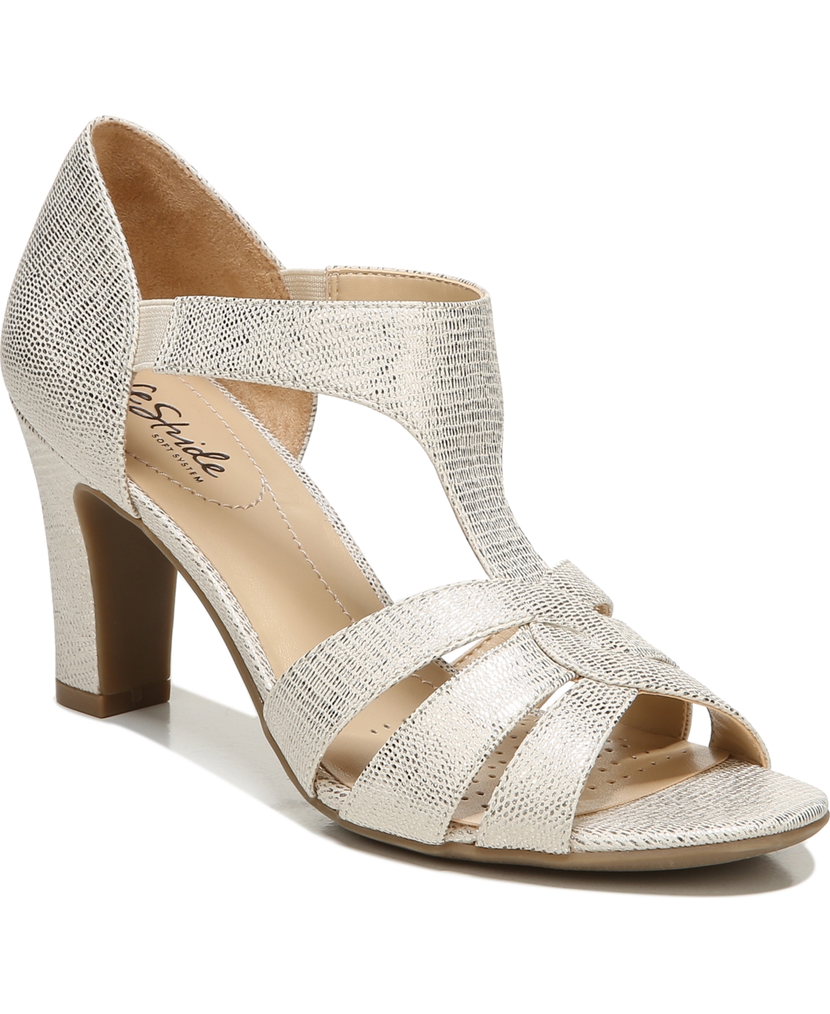 Women's Caramel Peep Toe Dress Sandals - Platinum Faux Leather
