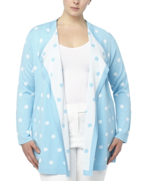 Anne Klein Plus Size Dot-Print Jacquard Drapey Cardigan