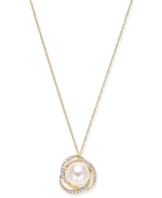 Cultured Freshwater Pearl (8mm) & Diamond (1/8 ct. t.w.) 18" Pendant Necklace in 14k Yellow Gold or White Gold