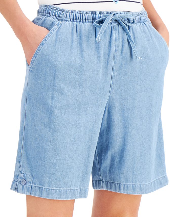 Karen Scott Petite Lila Drawstring Jean Shorts, Created for Macy's Macy's