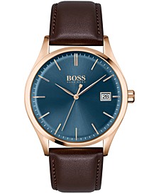 Men's Commissioner Brown Leather Strap Watch 42mm